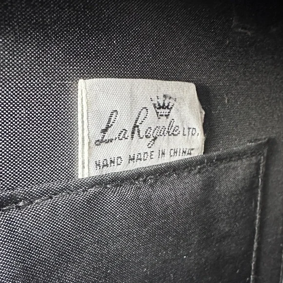 La Regale Vintage Embroidered Raw Black 8” x 5” Satin Clutch or Shoulder Bag - Picture 7 of 10